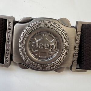 Jeep Buckle with Brown Webbing Belt American Legeno Spelling Error 2" Wide